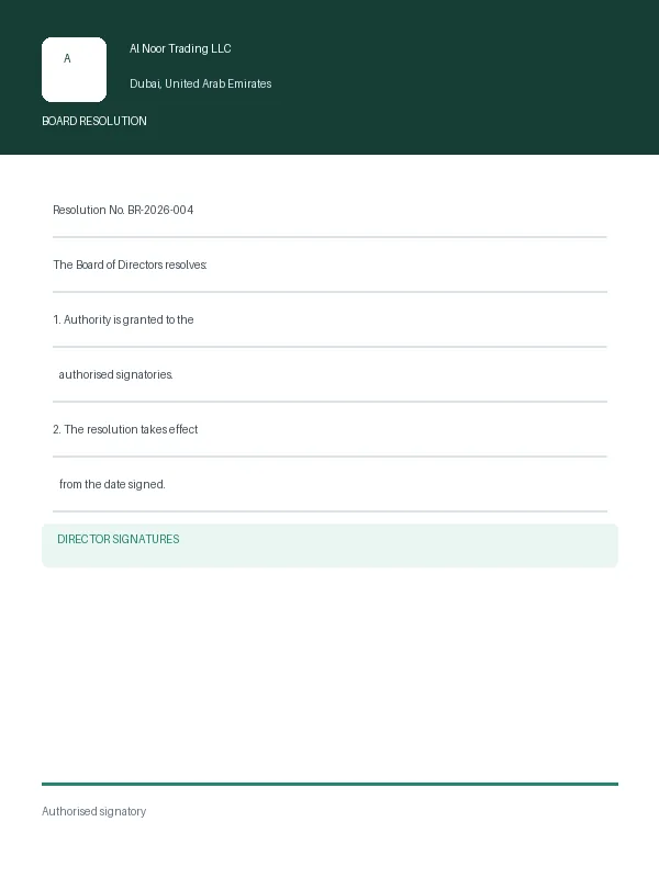 Board Resolution Generator document preview